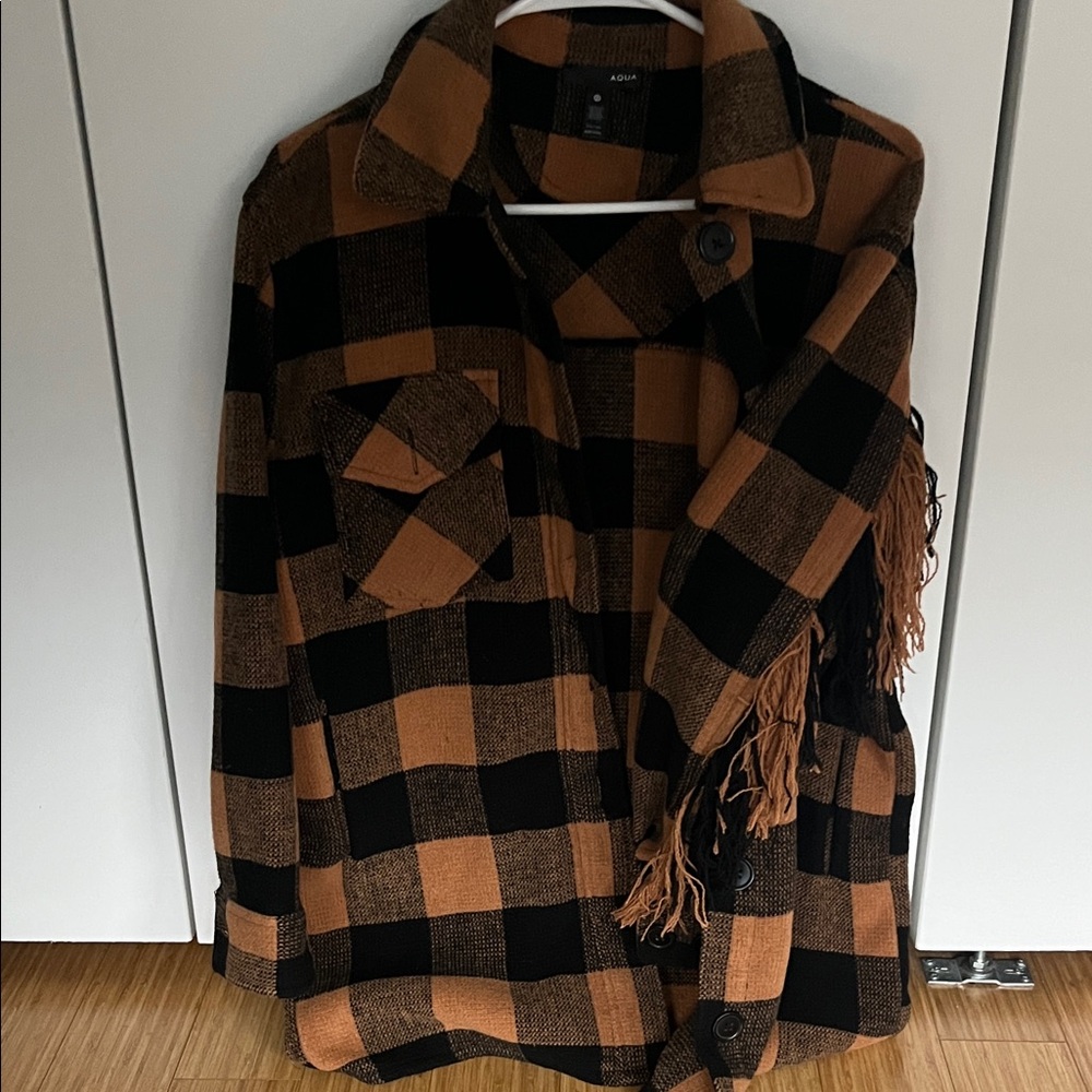 Aqua Black and Brown Plaid Jacket
